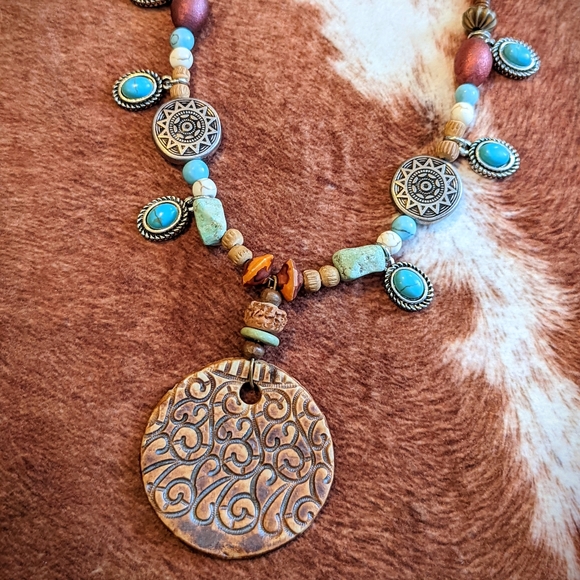 NWT Handcrafted Beaded Boho With Turquoise Color Stone and Multi Colored Beads - Picture 2 of 11